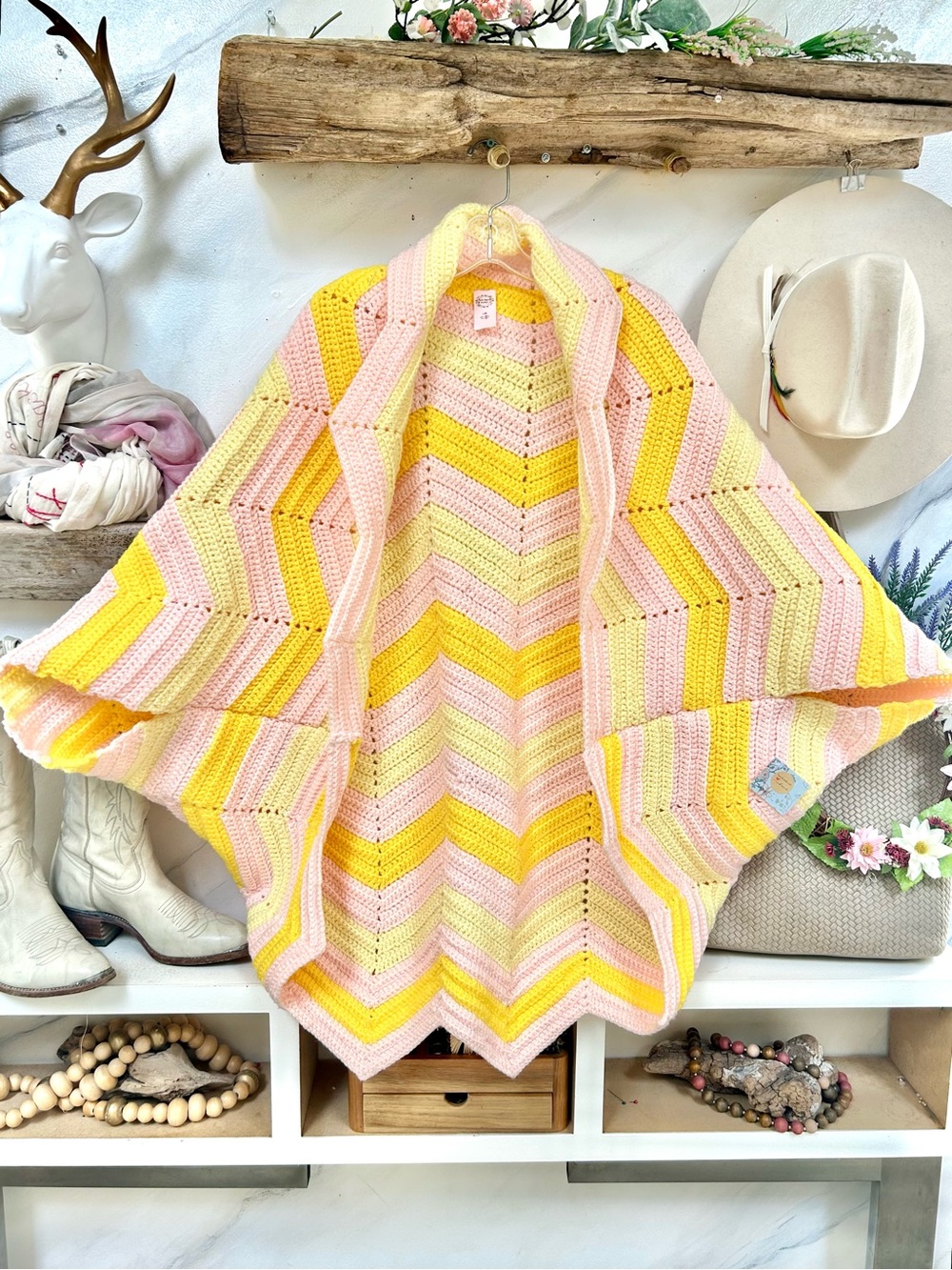 Artisan Chevron Mango 🥭 vibe crochet boho granny cocoon kimono shrug cabin vibe